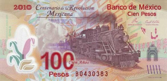 100 мексиканских песо (памятная 2010 г.в.), деньги Мексика