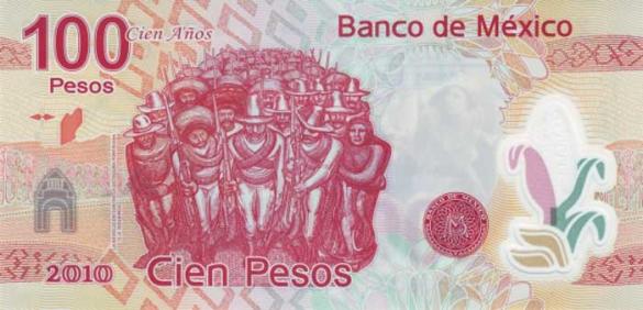 100 мексиканских песо (памятная 2010 г.в.), деньги Мексика