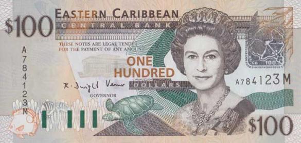 100 восточно-карибских долларов, деньги Антигуа и Барбуда