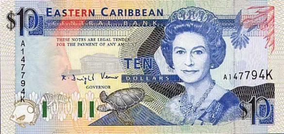 10 восточно-карибских долларов, деньги Антигуа и Барбуда
