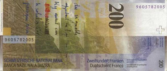 200 швейцарских франков, деньги Швейцария