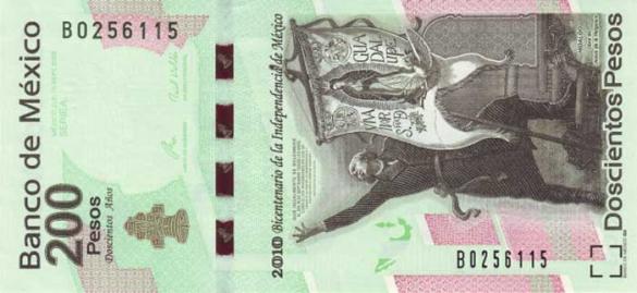 200 мексиканских песо (памятная 2010 г.в.), деньги Мексика