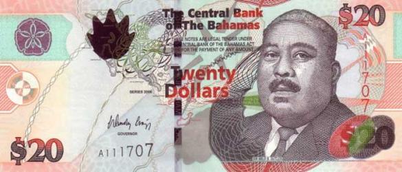 20 багамских долларов, деньги Багамы