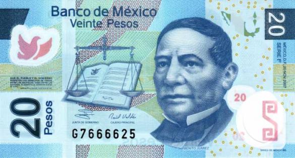 20 мексиканских песо, деньги Мексика