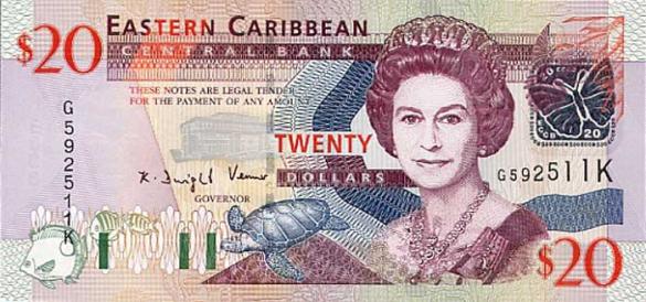 20 восточно-карибских долларов, деньги Антигуа и Барбуда