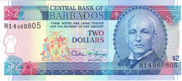 2 барбадосских доллара, деньги Барбадос