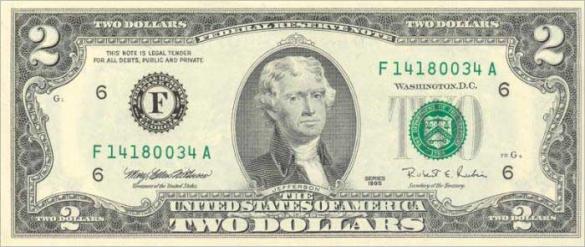 2 доллара США, деньги США