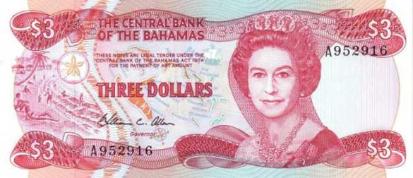 3 багамских доллара, деньги Багамы