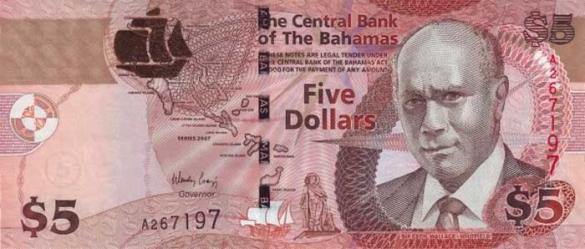 5 багамских долларов, деньги Багамы