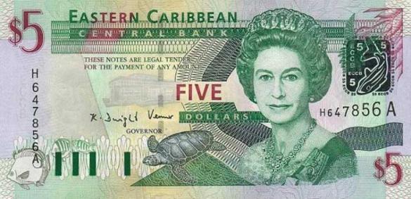 5 восточно-карибских долларов, деньги Антигуа и Барбуда